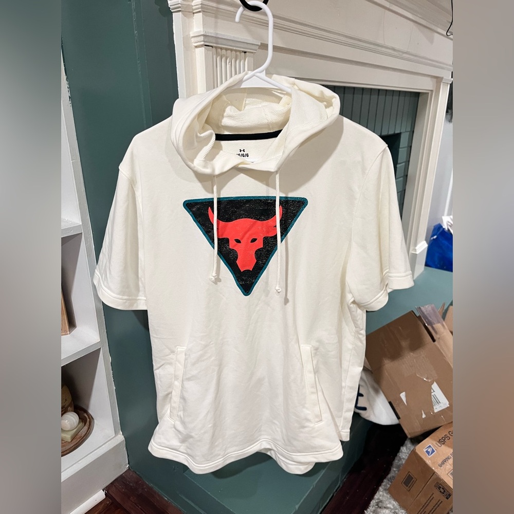 Under Armour Cream Hoodie with Red and Black Graphic